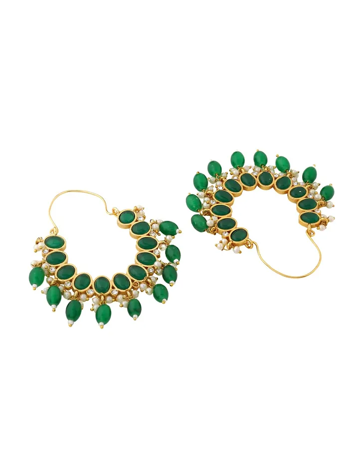 Yellow Chimes Earrings For Women Gold Toned Green Stone Studded Graceful Hoop Earrings For Women and Girls Yellow Chimes Necklaces