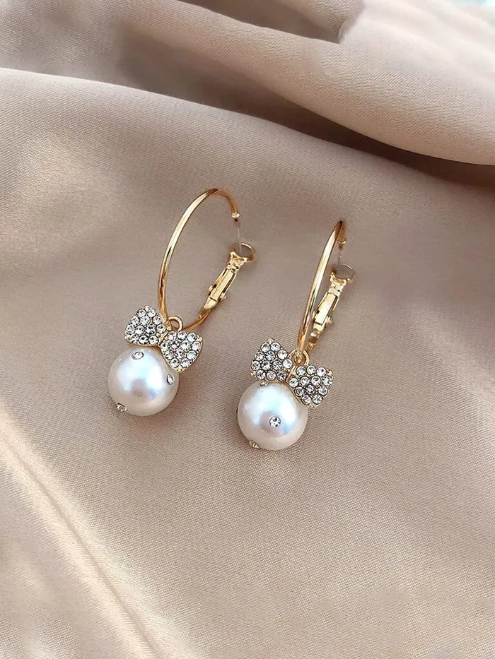 Yellow Chimes Earrings For Women Gold Toned Open Circle Hoop With Crystal Studded Butterfly Round Pearl Hanging Drop Earrings For Women and Girls Yellow Chimes Necklaces