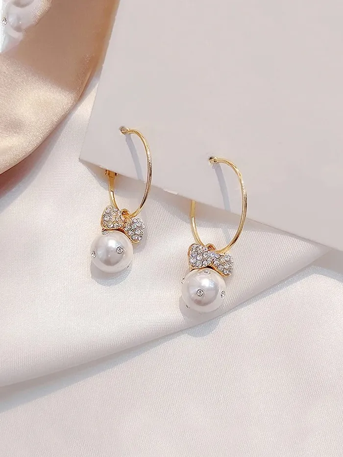 Yellow Chimes Earrings For Women Gold Toned Open Circle Hoop With Crystal Studded Butterfly Round Pearl Hanging Drop Earrings For Women and Girls Yellow Chimes Necklaces