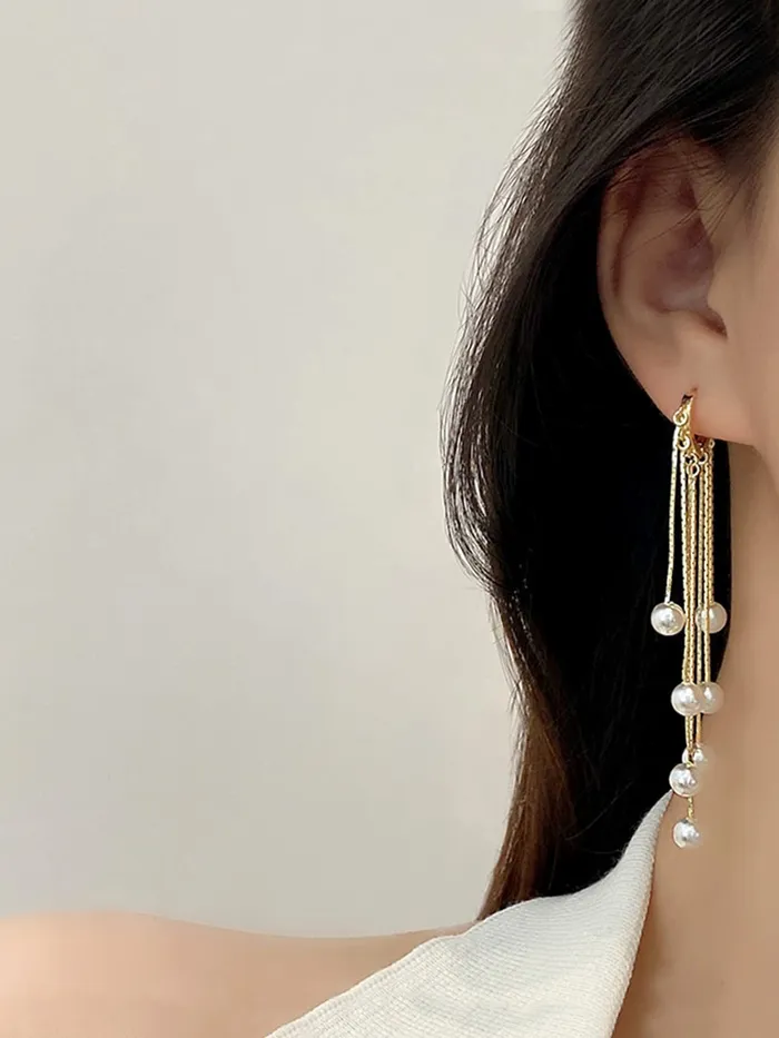 Yellow Chimes Earrings For Women Gold Toned Pearl Beads Hanging Drop Dangler Earrings For Women and Girls Yellow Chimes Necklaces