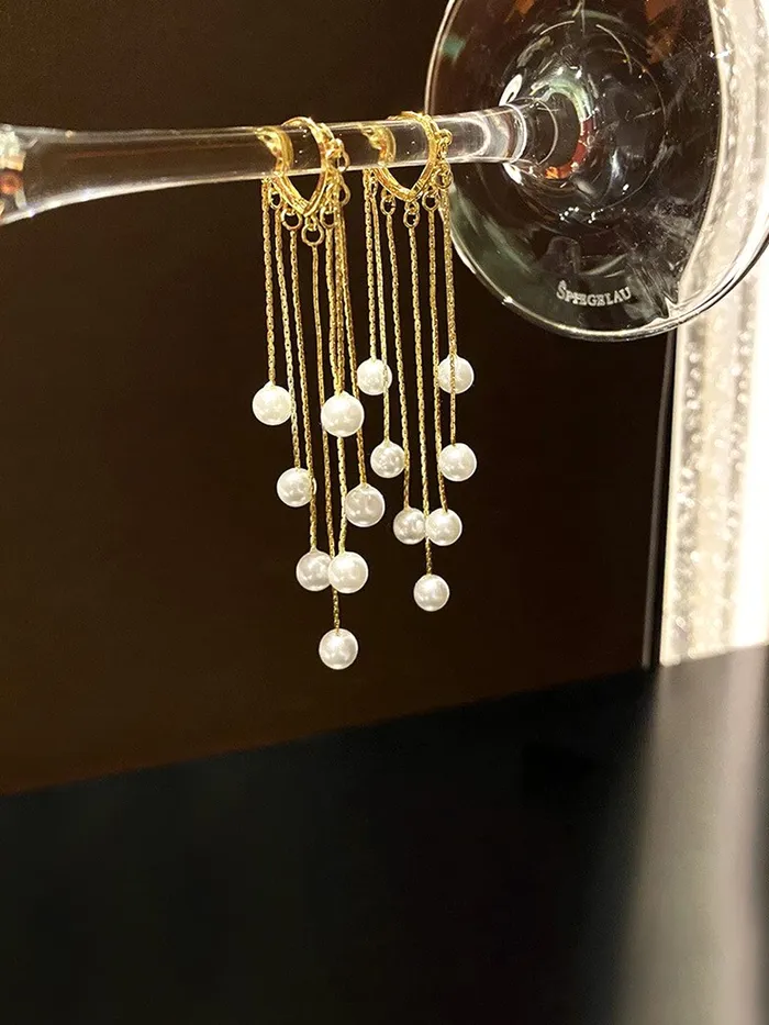 Yellow Chimes Earrings For Women Gold Toned Pearl Beads Hanging Drop Dangler Earrings For Women and Girls Yellow Chimes Necklaces