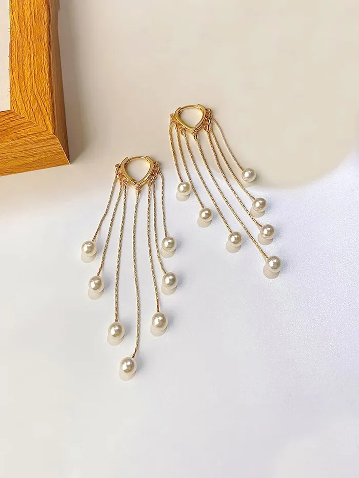 Yellow Chimes Earrings For Women Gold Toned Pearl Beads Hanging Drop Dangler Earrings For Women and Girls Yellow Chimes Necklaces