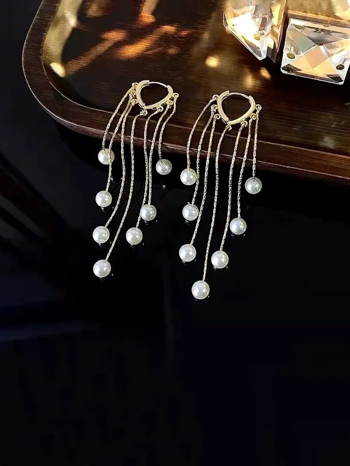 Yellow Chimes Earrings For Women Gold Toned Pearl Beads Hanging Drop Dangler Earrings For Women and Girls Yellow Chimes Necklaces