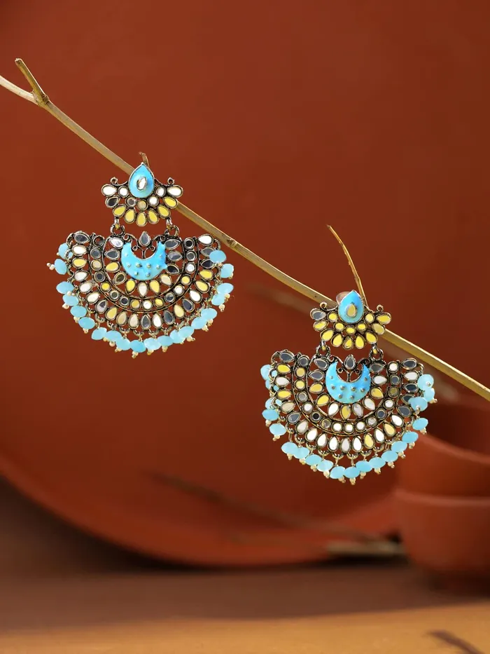 Yellow Chimes Earrings For Women Long Chandbali Blue Pearl and Stone Studded Elegant Earrings For Women and Girls Yellow Chimes Necklaces