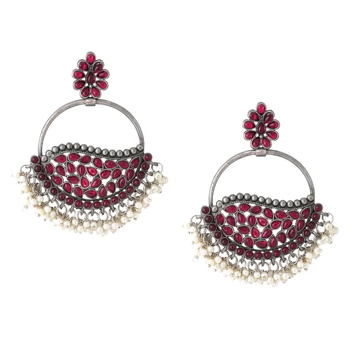 Yellow Chimes Earrings For Women Silver Toned Floral Shaped Pink Stone and Pearl Studded Chandbali Earrings For Women and Girls Yellow Chimes Earrings Yellow Chimes Earrings For Women Silver Toned Floral Shaped Pink Stone and Pearl Studded Chandbali Earrings For Women and Girls Yellow Chimes Earrings
