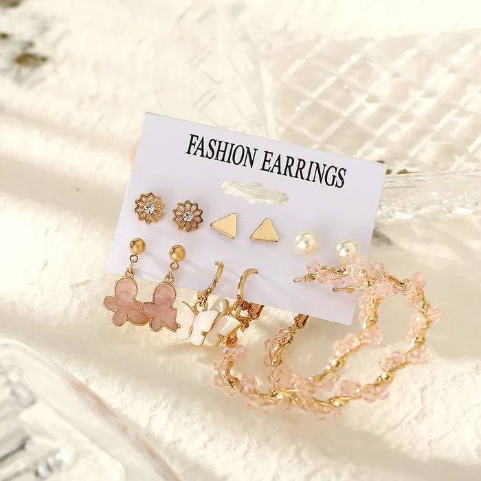 Yellow Chimes Earrings Kairangi Hoop Earrings for Women Set of 6 Pairs Gold Plated Butterfly Pink Combo Stud Hoop Earrings Set For Women And Girls