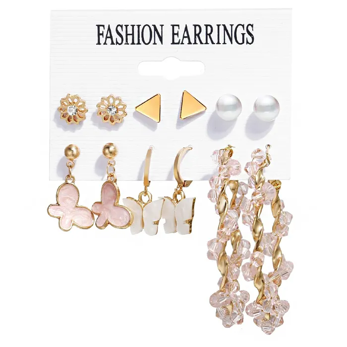 Yellow Chimes Earrings Kairangi Hoop Earrings for Women Set of 6 Pairs Gold Plated Butterfly Pink Combo Stud Hoop Earrings Set For Women And Girls