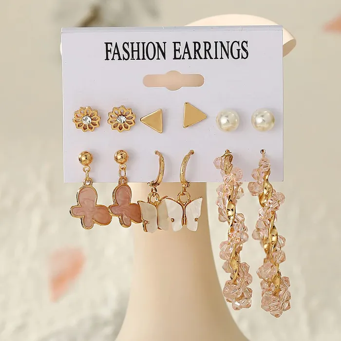 Yellow Chimes Earrings Kairangi Hoop Earrings for Women Set of 6 Pairs Gold Plated Butterfly Pink Combo Stud Hoop Earrings Set For Women And Girls