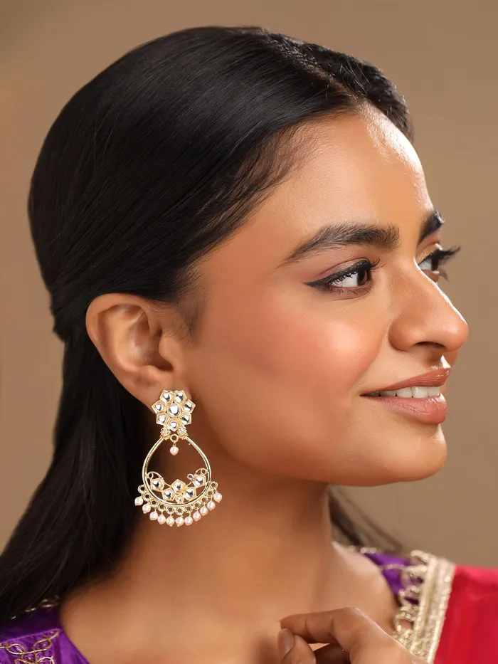 Yellow Chimes Earrings Kundan Dangle Earrings Gold Plated Lightweight 1 Pair Traditional Style Elegant Design