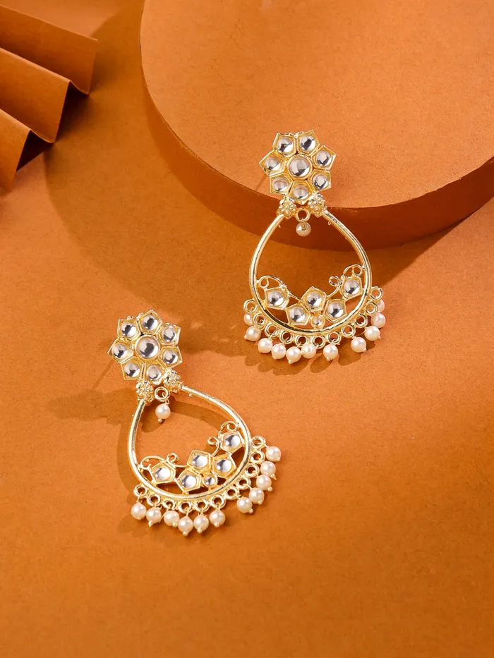 Yellow Chimes Earrings Kundan Dangle Earrings Gold Plated Lightweight 1 Pair Traditional Style Elegant Design