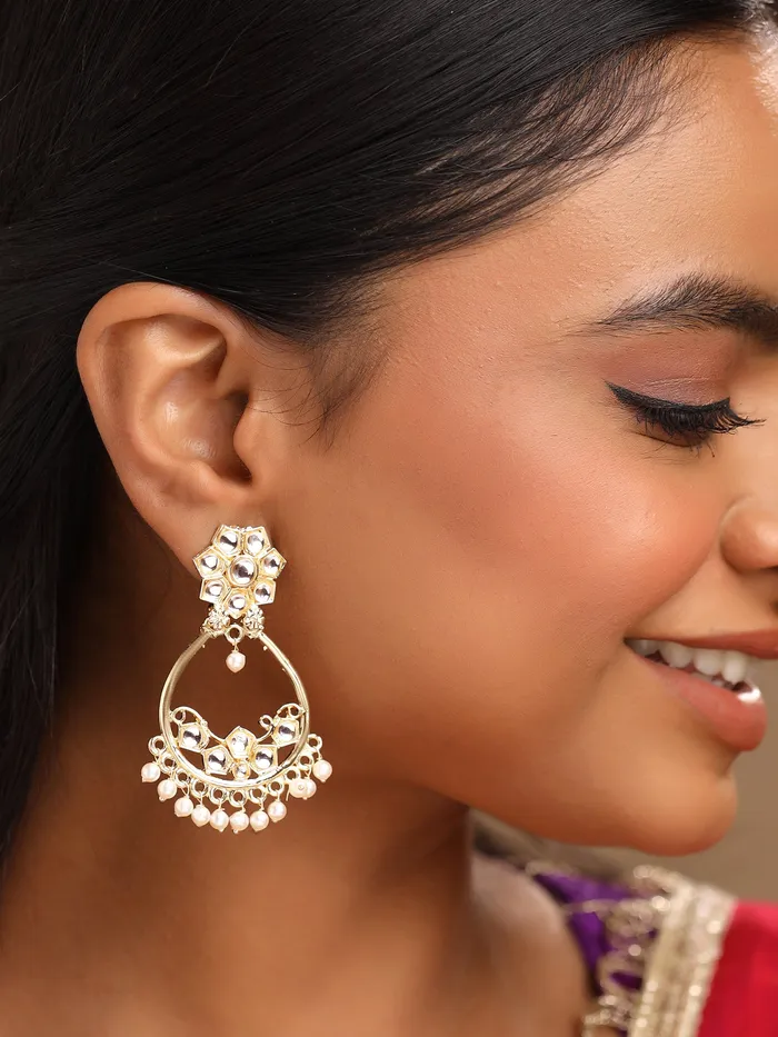Yellow Chimes Earrings Kundan Dangle Earrings Gold Plated Lightweight 1 Pair Traditional Style Elegant Design