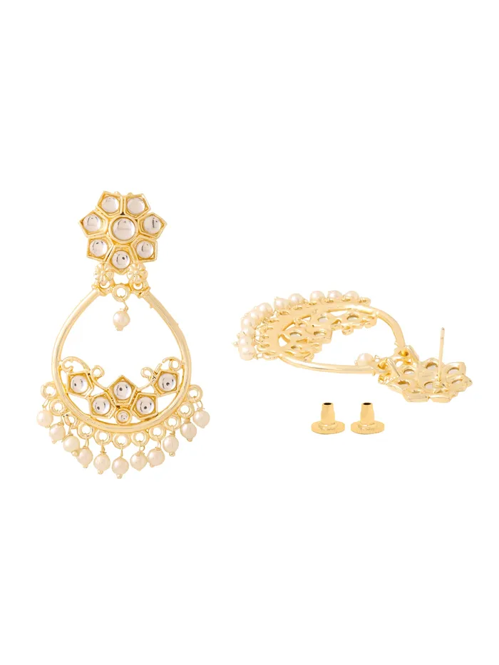 Yellow Chimes Earrings Kundan Dangle Earrings Gold Plated Lightweight 1 Pair Traditional Style Elegant Design