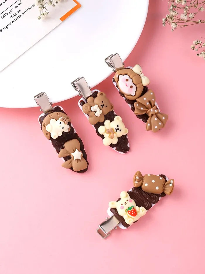 Yellow Chimes Earrings Melbees by Yellow Chimes Hair Clips for Girls 3 Pcs Hairclip Cute Teddy Bear Hair Clips for Girls Alligator Hair Clip for Kids and Girls Hair Accessories