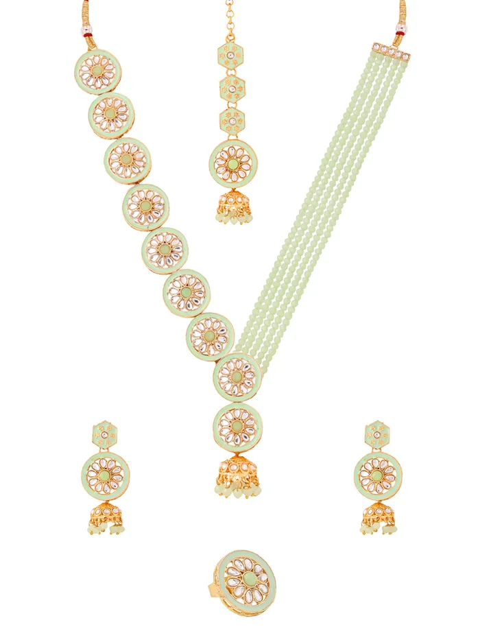 Yellow Chimes Earrings Traditional Gold Plated Necklace Set with SemiPrecious Beads 41 cm Green Womens Jewellery Set Yellow Chimes Earrings Traditional Gold Plated Necklace Set with SemiPrecious Beads 41 cm Green Womens Jewellery Set