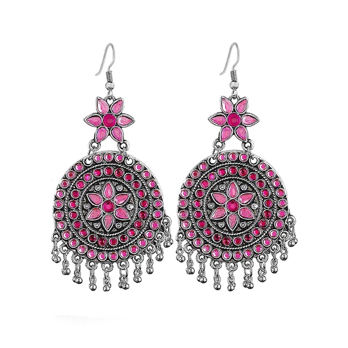 Yellow Chimes Earrings Yellow Chimes Afghani Looks Stylish German SilverOxidized Silver Chandbali Earrings for Women and Girls