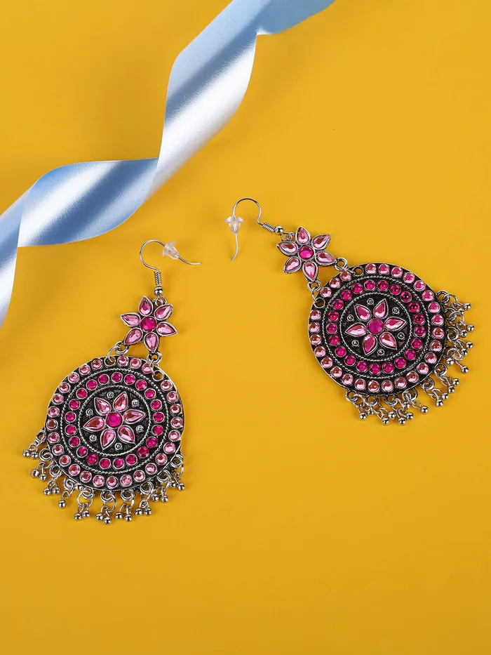 Yellow Chimes Earrings Yellow Chimes Afghani Looks Stylish German SilverOxidized Silver Chandbali Earrings for Women and Girls