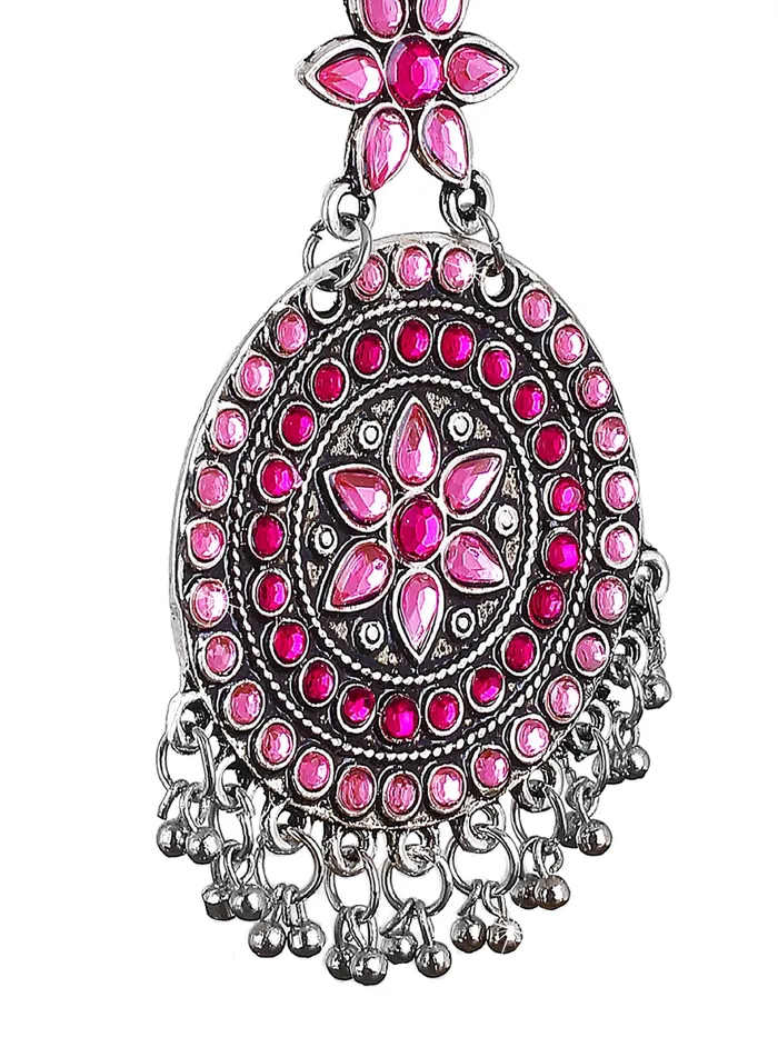 Yellow Chimes Earrings Yellow Chimes Afghani Looks Stylish German SilverOxidized Silver Chandbali Earrings for Women and Girls