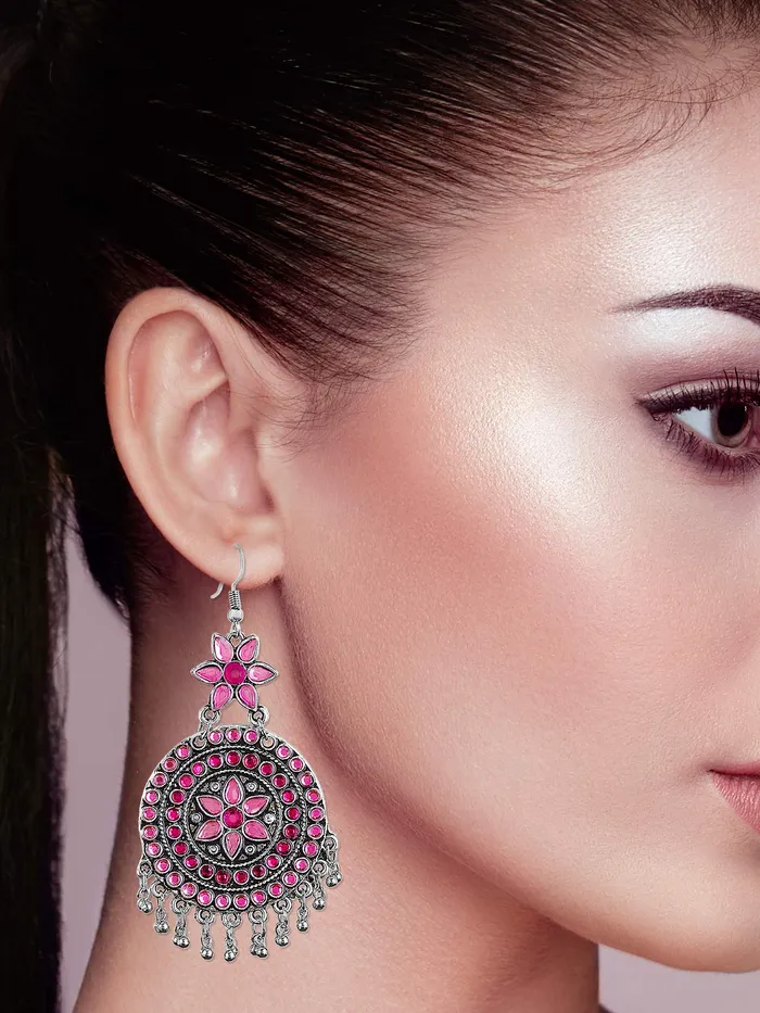 Yellow Chimes Earrings Yellow Chimes Afghani Looks Stylish German SilverOxidized Silver Chandbali Earrings for Women and Girls
