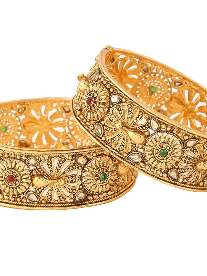Yellow Chimes Earrings Yellow Chimes Bangles for Women Gold Toned Crystal Studded Peacock Designed Set of 2 Bangles for Women and Girls
