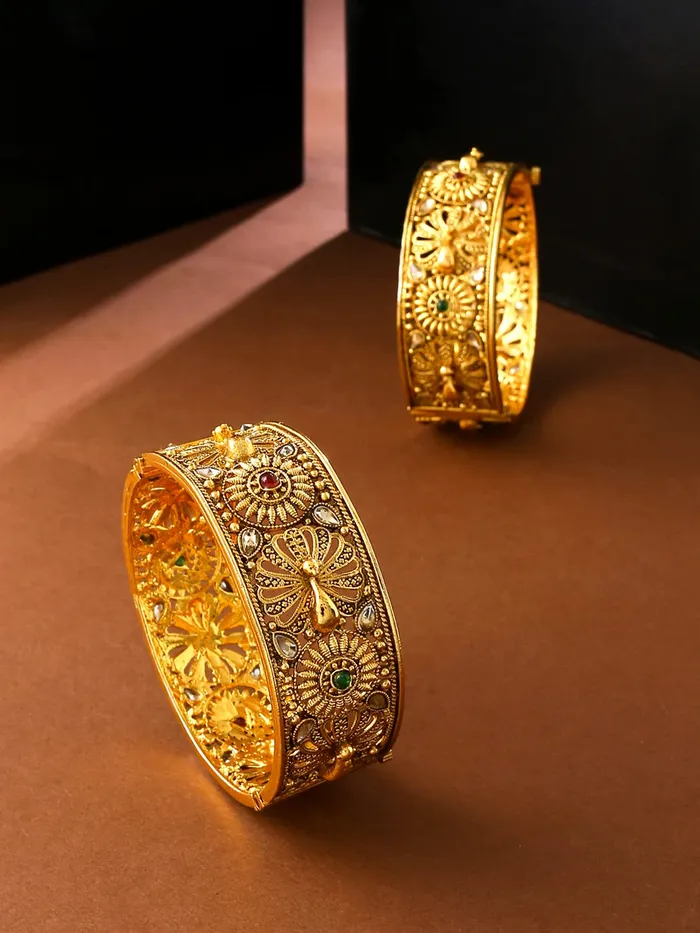 Yellow Chimes Earrings Yellow Chimes Bangles for Women Gold Toned Crystal Studded Peacock Designed Set of 2 Bangles for Women and Girls