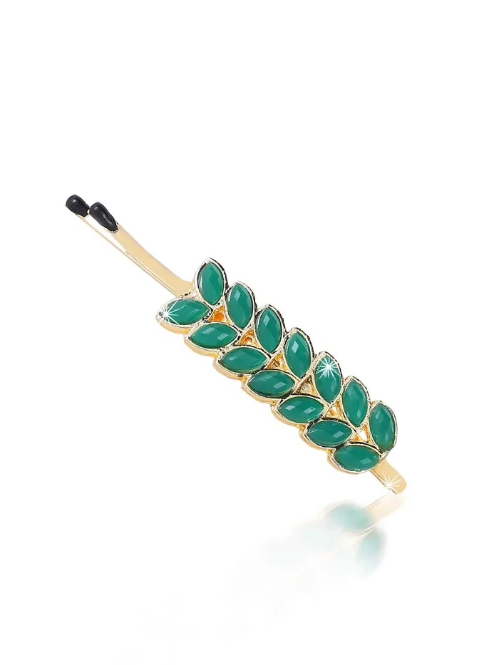 Yellow Chimes Earrings Yellow Chimes Beautiful Leaf Design 4 Pcs Combo Studded Stone Gold Plated Classic Hair Pins for Women Girls