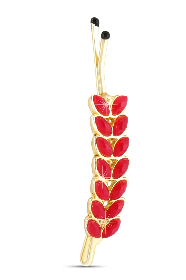 Yellow Chimes Earrings Yellow Chimes Beautiful Leaf Design 4 Pcs Combo Studded Stone Gold Plated Classic Hair Pins for Women Girls