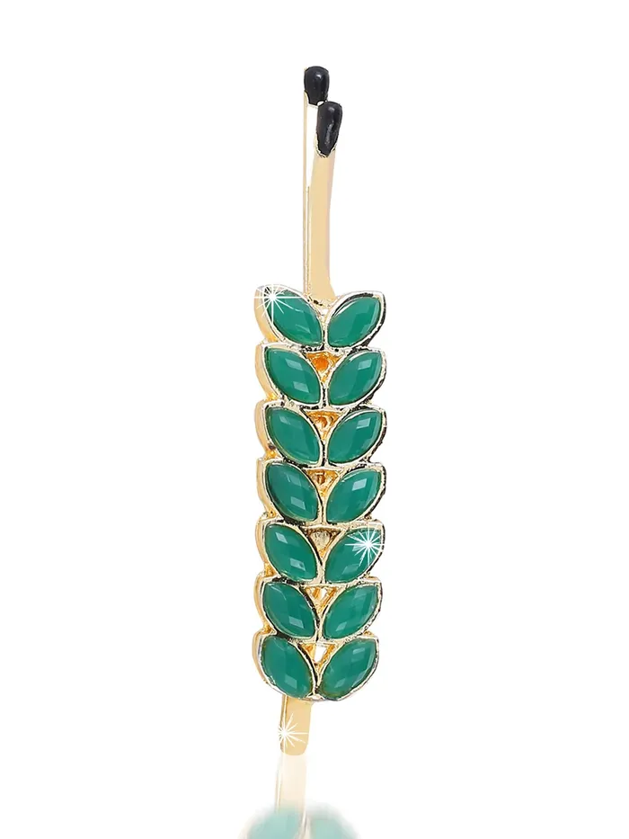 Yellow Chimes Earrings Yellow Chimes Beautiful Leaf Design 4 Pcs Combo Studded Stone Gold Plated Classic Hair Pins for Women Girls