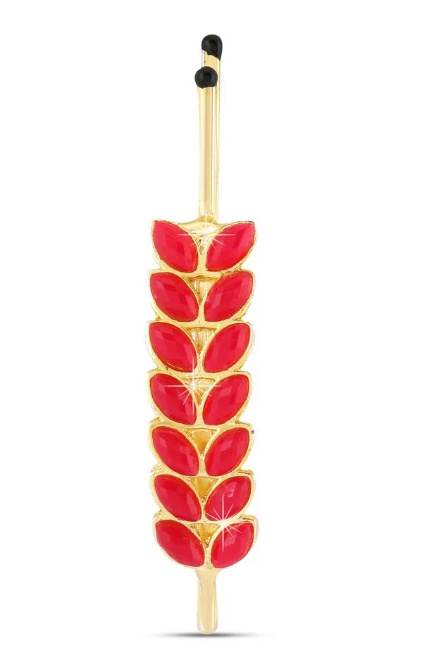 Yellow Chimes Earrings Yellow Chimes Beautiful Leaf Design 4 Pcs Combo Studded Stone Gold Plated Classic Hair Pins for Women Girls
