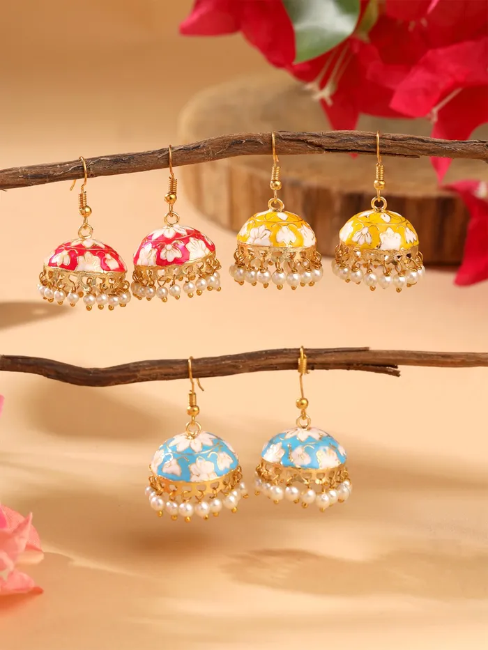Yellow Chimes Earrings Yellow Chimes Big Jhumka Earrings For Women Meenakari Earring Wedding Jhumka Long Earings Fashion Earrings Minimal Earrings For Women