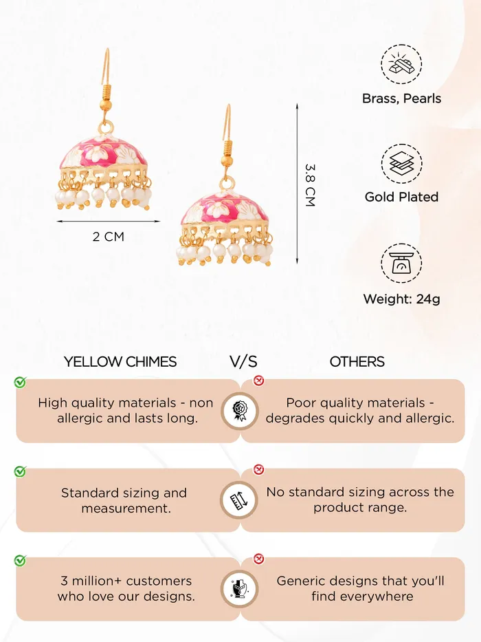 Yellow Chimes Earrings Yellow Chimes Big Jhumka Earrings For Women Meenakari Earring Wedding Jhumka Long Earings Fashion Earrings Minimal Earrings For Women