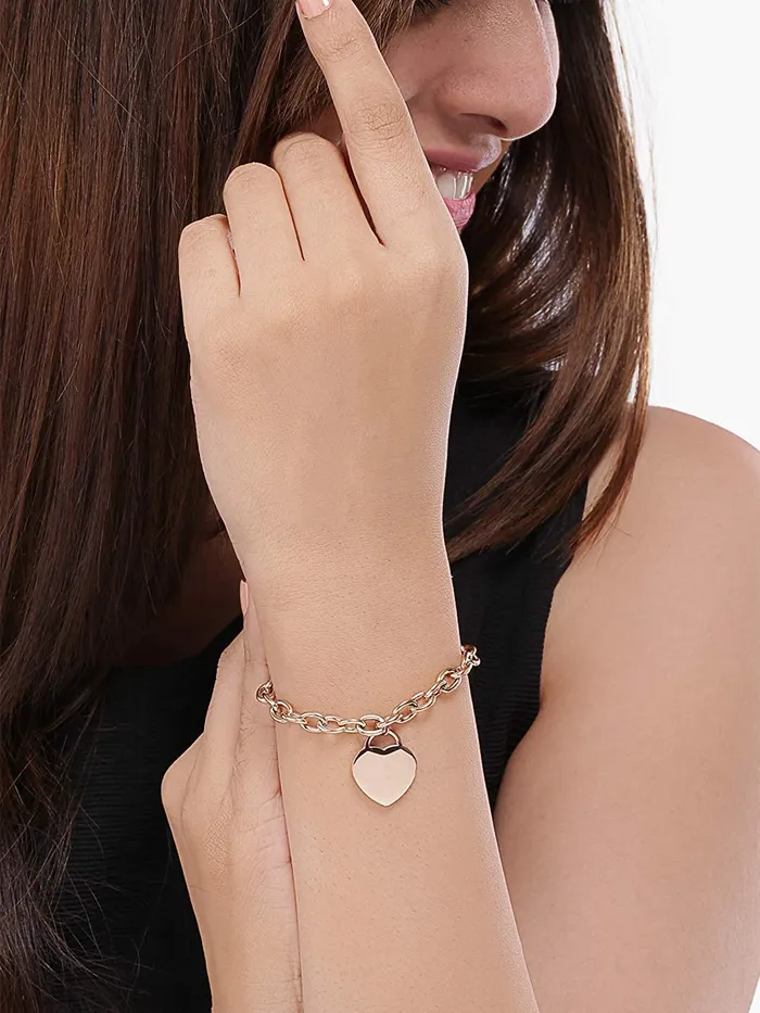 Yellow Chimes Earrings Yellow Chimes Bracelet for Women and Girls Fashion Rosegold Heart Bracelets for Women Rose Gold Plated Heart Charms Bracelet Birthday Gifts For Women Valentine Gift for Girls