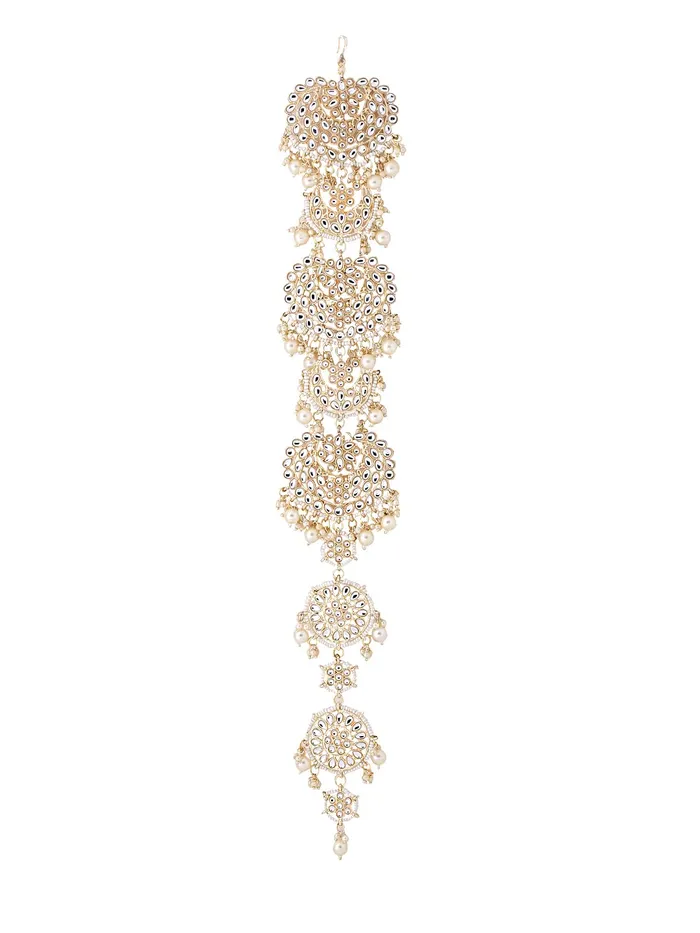 Yellow Chimes Earrings Yellow Chimes Braid Vines for Women Gold Toned Kundan Studded Pearl Drop Designed Choti Bridal Braid Vines for Women and Girls