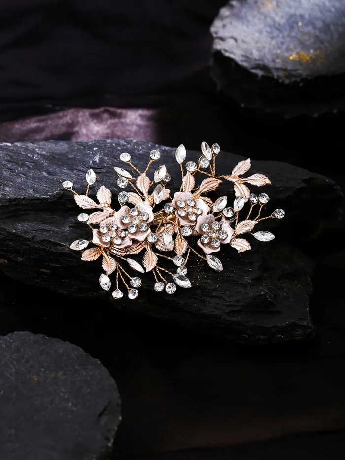 Yellow Chimes Earrings Yellow Chimes Bridal Hair Vine for Women and Girls Bridal Hair Accessories for Wedding Comb Pin for Women Headband Hair Accessories Wedding Jewellery for Women Head band for Girls Design 6