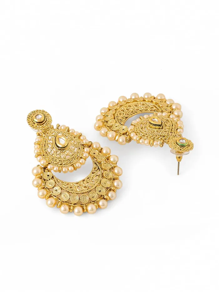 Yellow Chimes Earrings Yellow Chimes Chandbali Earrings for Women Gold Plated Kundan Studded Pearl Gilded 2 Layer Chand bali Earrings for Women and Girls