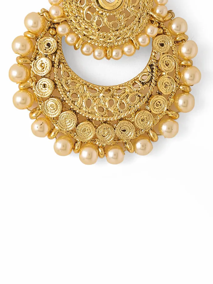Yellow Chimes Earrings Yellow Chimes Chandbali Earrings for Women Gold Plated Kundan Studded Pearl Gilded 2 Layer Chand bali Earrings for Women and Girls