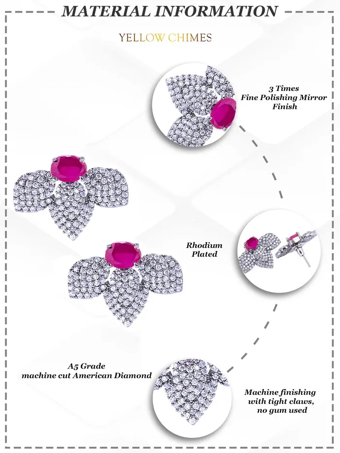 Yellow Chimes Earrings Yellow Chimes Classic ADAmerican Diamond Studded Black Rhodium Plated Pink Flower Stud Earrings for Women and Girls Medium