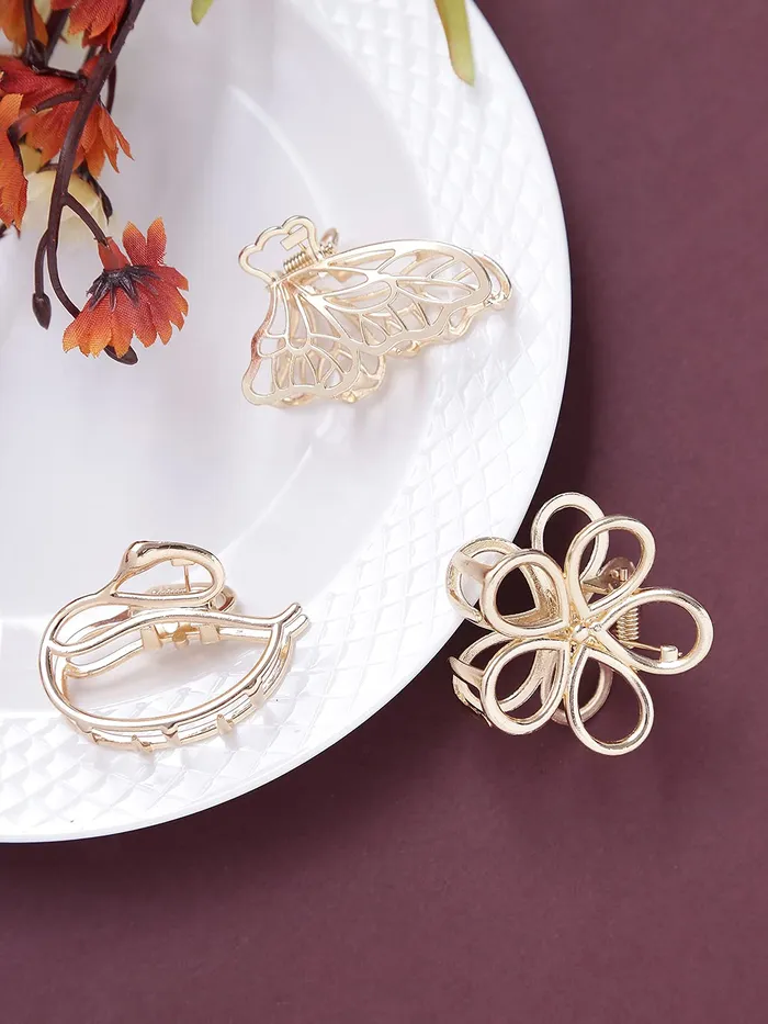 Yellow Chimes Earrings Yellow Chimes Claw Clips for Women Hair Clutches for Women Hair Accessories For Women Set of 3 Pcs Claw Clip Golden Clutchers for Hair Clutcher for women and Girls Gift for Women Girls