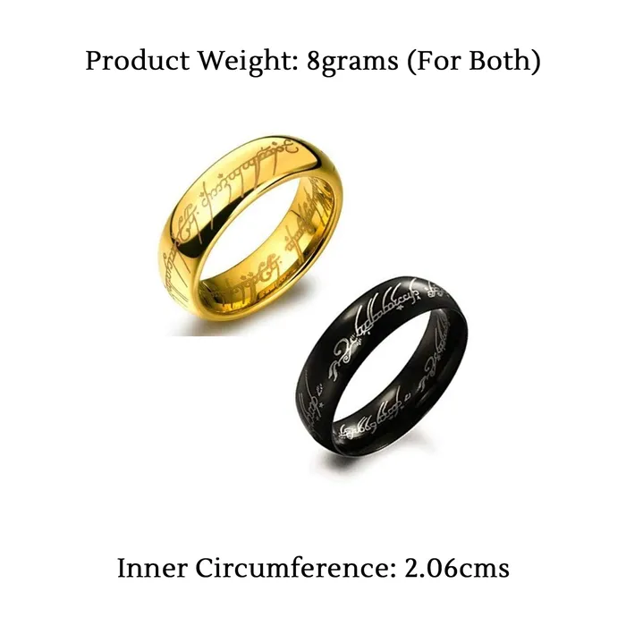 Yellow Chimes Earrings Yellow Chimes Combo 2 Pcs Lord of the Rings Genuine 100 Stainless Steel GoldBlack Rings for Men and Boys 10