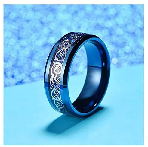 Yellow Chimes Earrings Yellow Chimes Combo Blue Gold Rings For Men Pack of 2 Stainless Steel Men Rings Dragon Celtic Design Blue Gold Finger Rings for Boys Ideal Gift For Men and Boys