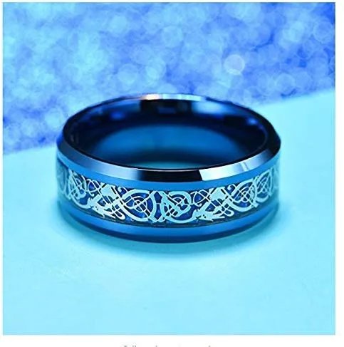 Yellow Chimes Earrings Yellow Chimes Combo Blue Gold Rings For Men Pack of 2 Stainless Steel Men Rings Dragon Celtic Design Blue Gold Finger Rings for Boys Ideal Gift For Men and Boys