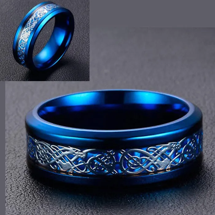 Yellow Chimes Earrings Yellow Chimes Combo Blue Gold Rings For Men Pack of 2 Stainless Steel Men Rings Dragon Celtic Design Blue Gold Finger Rings for Boys Ideal Gift For Men and Boys