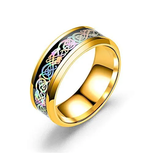 Yellow Chimes Earrings Yellow Chimes Combo Blue Gold Rings For Men Pack of 2 Stainless Steel Men Rings Dragon Celtic Design Blue Gold Finger Rings for Boys Ideal Gift For Men and Boys