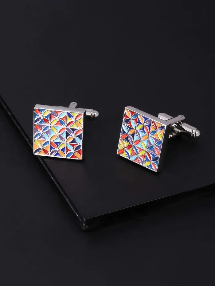 Yellow Chimes Earrings Yellow Chimes Cufflinks for Men and Boys Square Cuff links Silver Toned Formal Stainless Steel Multicolor Cufflink Birthday Gift for Men and Boys Anniversary Gift for Husband