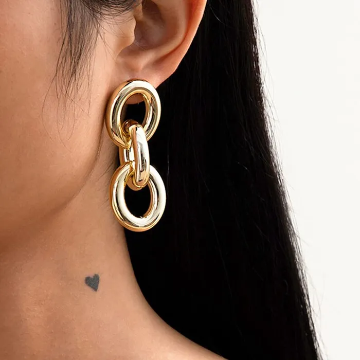 Yellow Chimes Earrings Yellow Chimes Drop Earrings for Women Combo of 2 Pairs Gold Plated Geometric Design Circle Chain Drop Earrings for Women and Girls