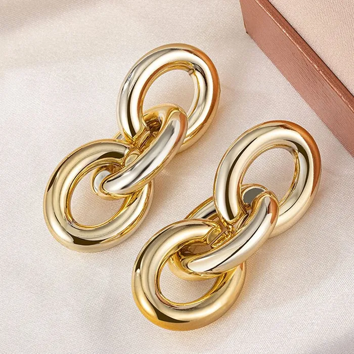 Yellow Chimes Earrings Yellow Chimes Drop Earrings for Women Combo of 2 Pairs Gold Plated Geometric Design Circle Chain Drop Earrings for Women and Girls