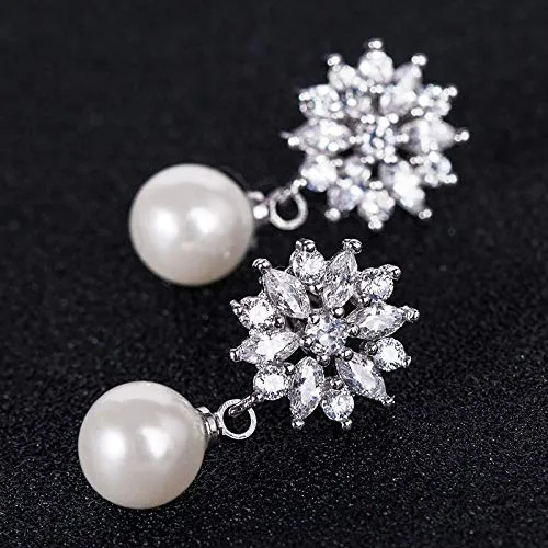 Yellow Chimes Earrings Yellow Chimes Drop Earrings for Women Crystal Flower Pearl Silver Plated Pearl Drop Earrings for Women and Girls