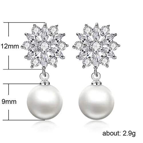 Yellow Chimes Earrings Yellow Chimes Drop Earrings for Women Crystal Flower Pearl Silver Plated Pearl Drop Earrings for Women and Girls