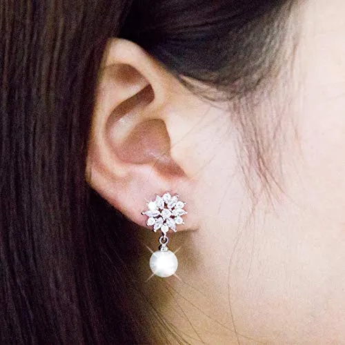 Yellow Chimes Earrings Yellow Chimes Drop Earrings for Women Crystal Flower Pearl Silver Plated Pearl Drop Earrings for Women and Girls
