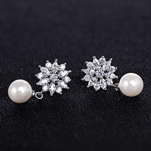 Yellow Chimes Earrings Yellow Chimes Drop Earrings for Women Crystal Flower Pearl Silver Plated Pearl Drop Earrings for Women and Girls
