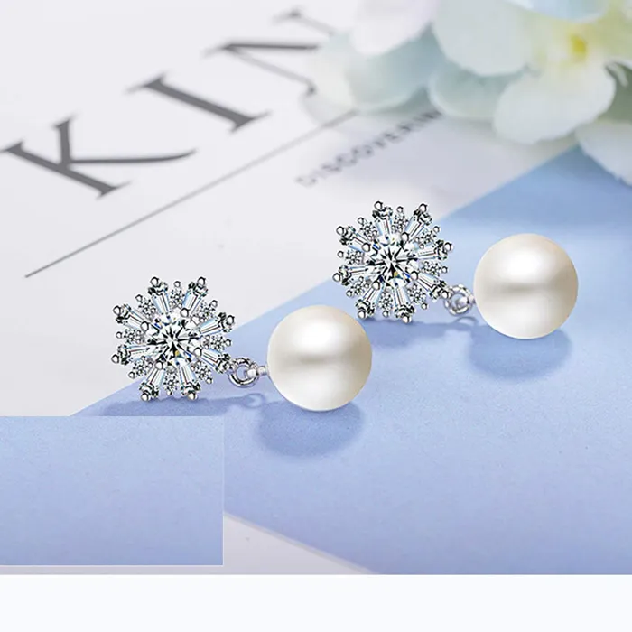 Yellow Chimes Earrings Yellow Chimes Drop Earrings for Women Crystal Flower Pearl Silver Plated Pearl Drop Earrings for Women and Girls